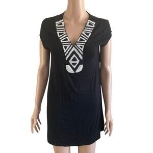 Cha Cha Vente Women's Mini Dress Black Vneck With Beads Size Medium